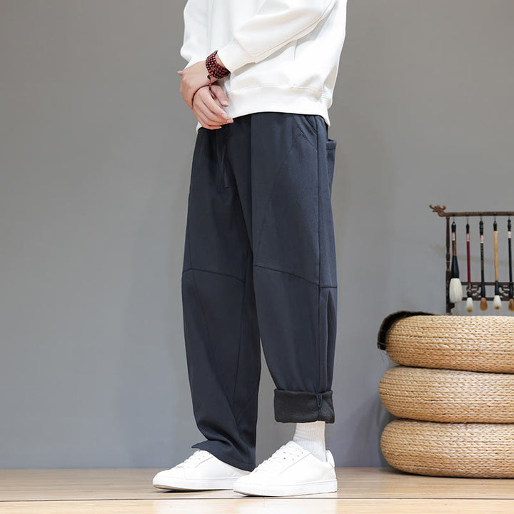 Pantalones de lino y algodón para hombre, de color liso, con forro polar y estampado de Buddha Stones, con bolsillos. - image 2
