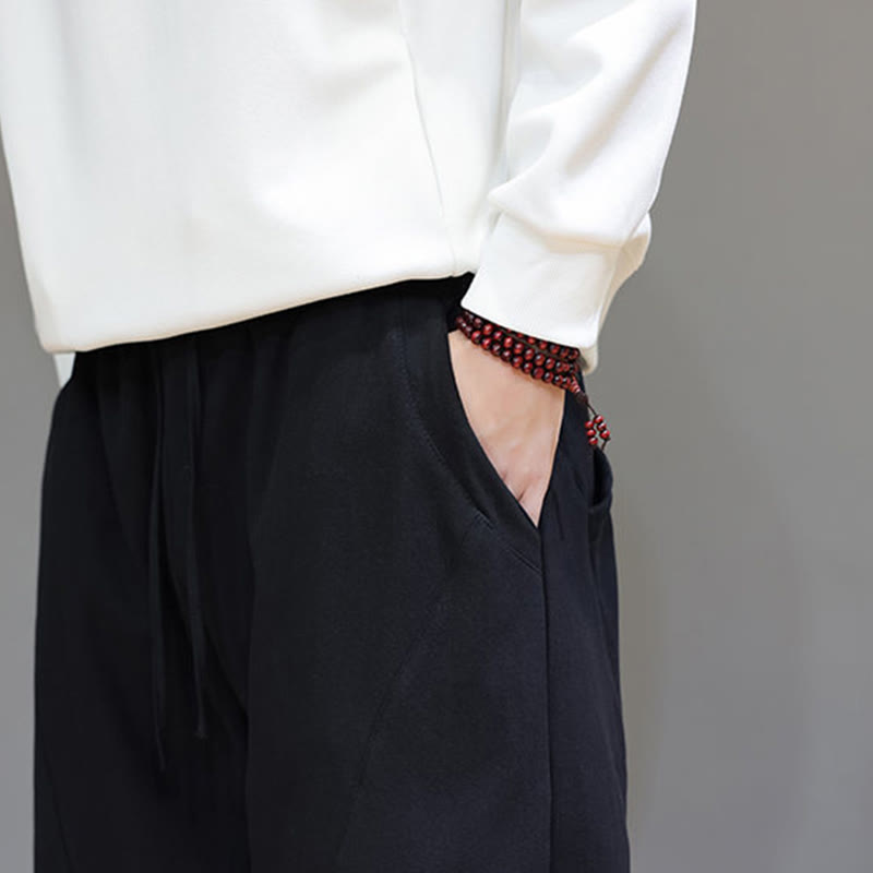 Pantalones de lino y algodón para hombre, de color liso, con forro polar y estampado de Buddha Stones, con bolsillos. - image 17