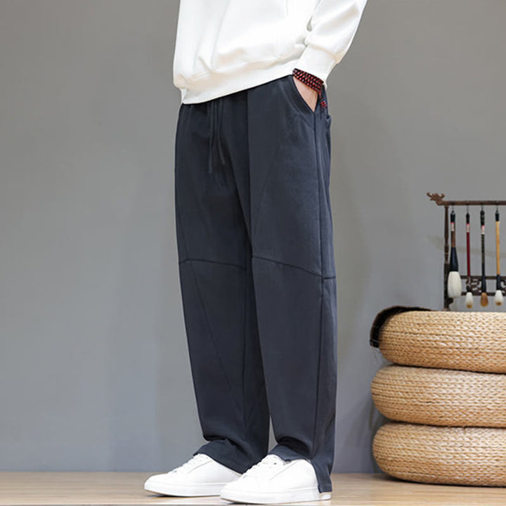 Pantalones de lino y algodón para hombre, de color liso, con forro polar y estampado de Buddha Stones, con bolsillos. - image 9