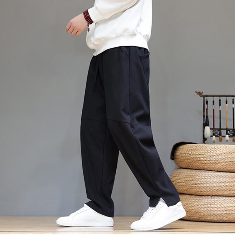 Pantalones de lino y algodón para hombre, de color liso, con forro polar y estampado de Buddha Stones, con bolsillos. - image 14