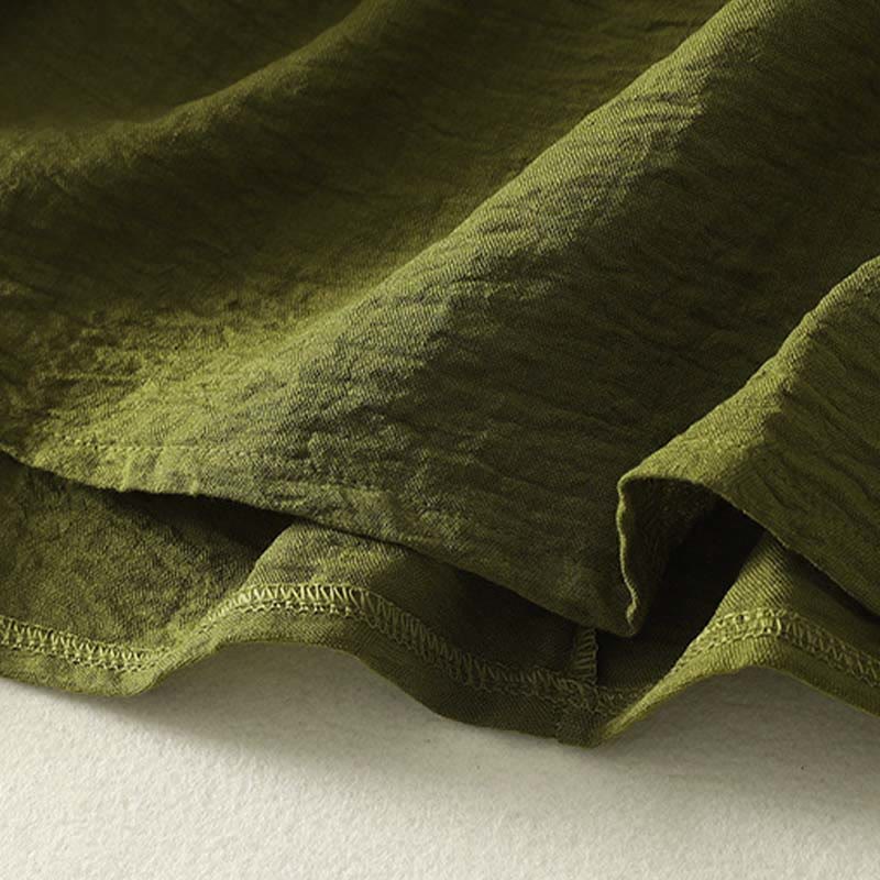 Camisa informal de manga larga para mujer, color verde oliva, cuello redondo, de algodón y lino, con estampado de Buddha Stones. - image 9