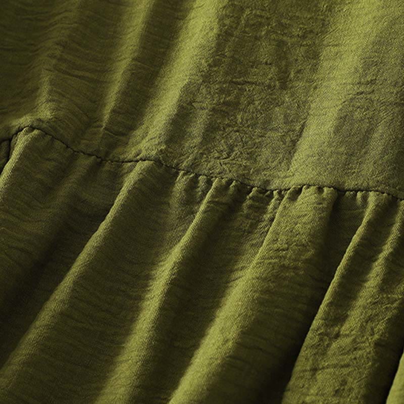 Camisa informal de manga larga para mujer, color verde oliva, cuello redondo, de algodón y lino, con estampado de Buddha Stones. - image 4