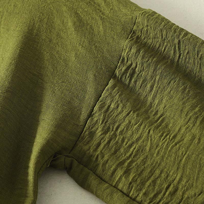 Camisa informal de manga larga para mujer, color verde oliva, cuello redondo, de algodón y lino, con estampado de Buddha Stones. - image 5