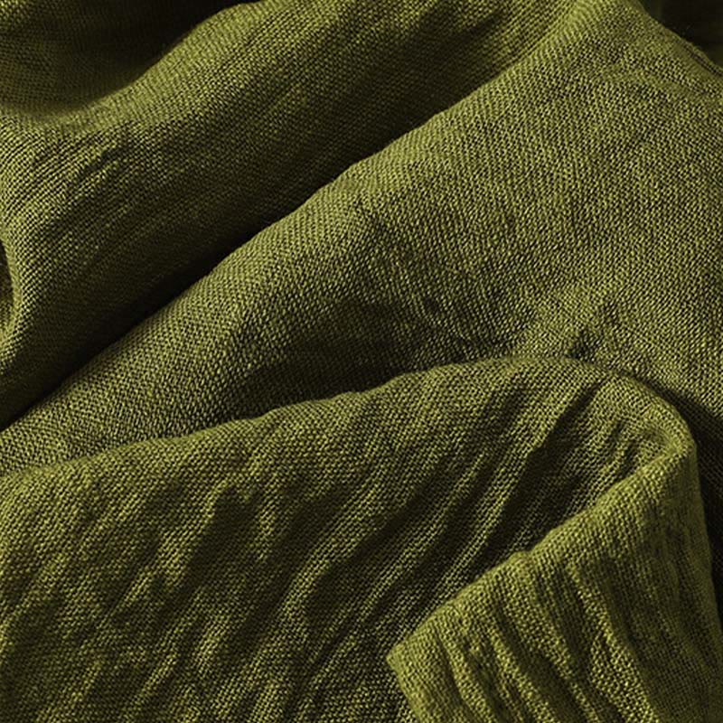 Camisa informal de manga larga para mujer, color verde oliva, cuello redondo, de algodón y lino, con estampado de Buddha Stones. - image 7