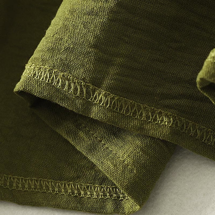 Camisa informal de manga larga para mujer, color verde oliva, cuello redondo, de algodón y lino, con estampado de Buddha Stones. - image 8