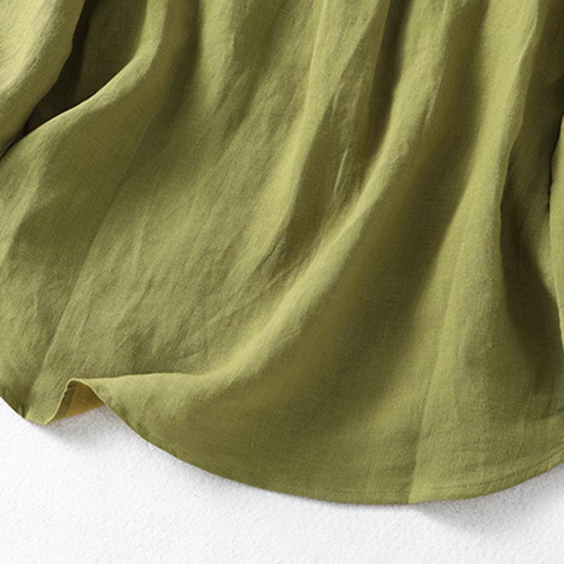 Camisa de manga larga para mujer, color caqui oscuro con cuello alto y medio botón, con estampado de Buddha Stones. - image 10