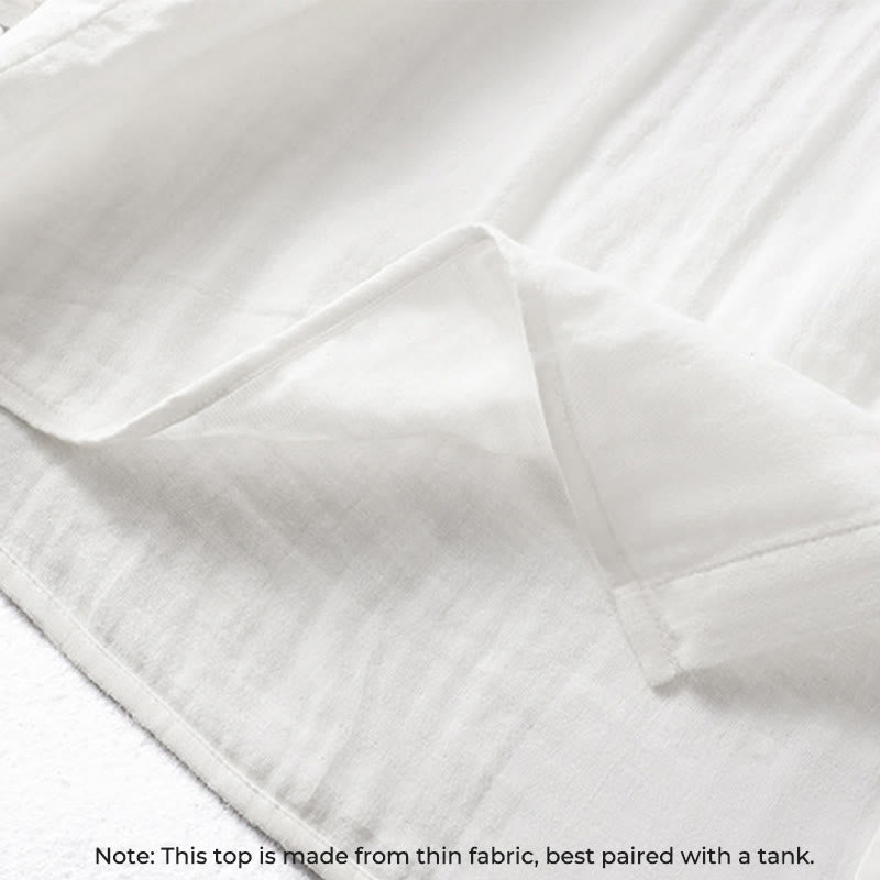 Camisa de algodón de manga larga para mujer con cuello de volantes y estampado de Buddha Stones en blanco - image 8