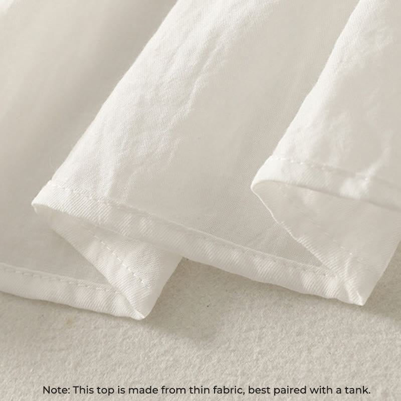 Camisa de algodón de manga larga con volantes y botones blancos con Buddha Stones para mujer - image 6