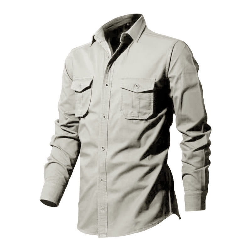 Camisa de algodón de manga larga con cuello alto y bolsillos para hombre, de color liso, con estampado de Buddha Stones. - image 9