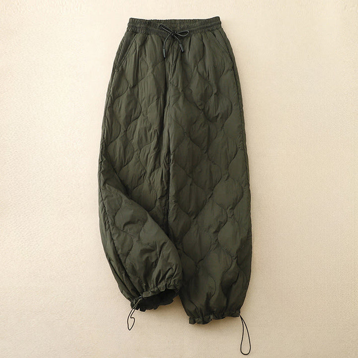 Pantalones de invierno cálidos para mujer con estampado de líneas curvas y detalles en Buddha Stones , con bolsillos. - Verde oliva oscuro - US6，UK/AU10，EU38 (2XL) - image 13