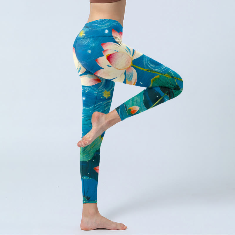 Leggings de gimnasio con estampado de Buddha Stones, flores de loto y cielo estrellado, pantalones de yoga para mujer - image 4
