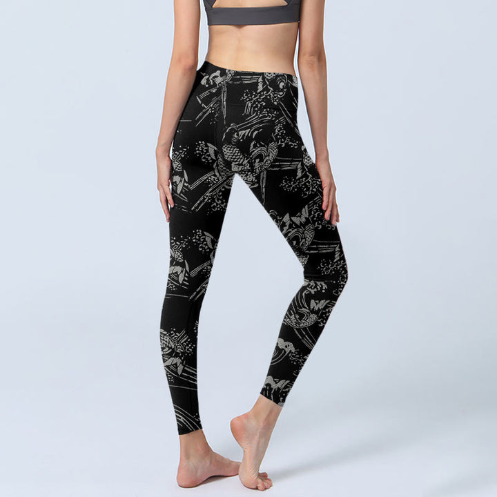 Leggings de gimnasio con estampado de peces koi negros y Buddha Stones, pantalones de yoga para mujer - image 3