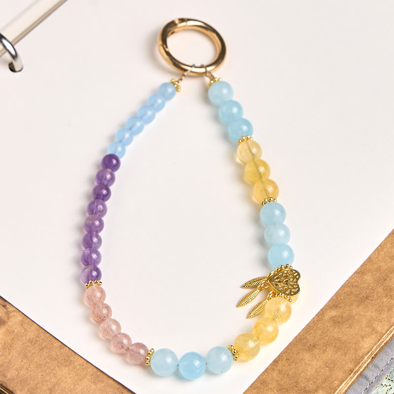 Llavero colgante para teléfono con diseño de corazón de citrino y calcedonia azul de Buddha Stones - Calcedonia Azul (Caridad ♥ Amabilidad) - image 0