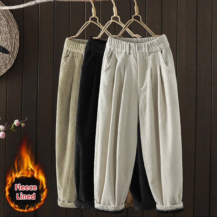 Pantalones harén Buddha Stones de invierno para mujer, de pana lisa, de algodón, de cintura alta, forrados con vellón y bolsillos - image 23