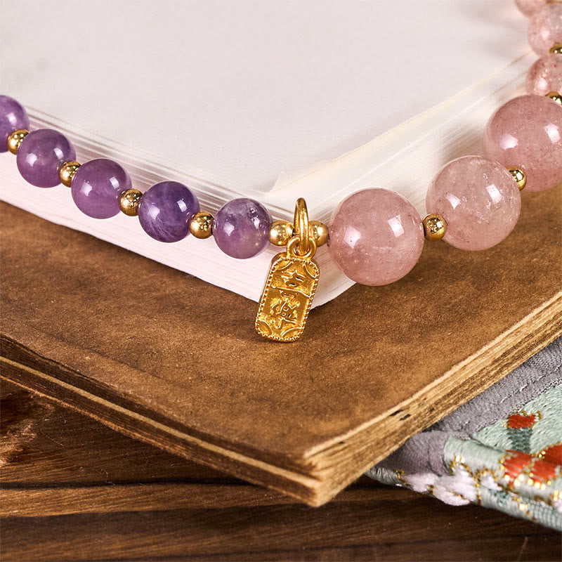 Llavero colgante para teléfono con Buddha Stones, cuarzo fresa y amatista, ideales para la felicidad y la sanación. - image 2