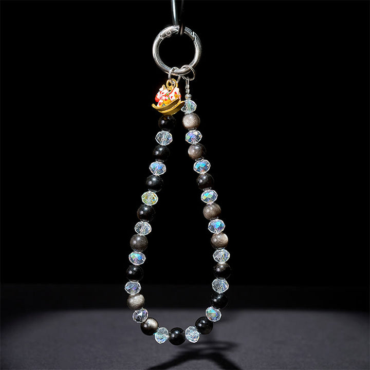 Buddha Stones Año del Caballo, obsidiana plateada brillante, llavero protector para teléfono - image 4