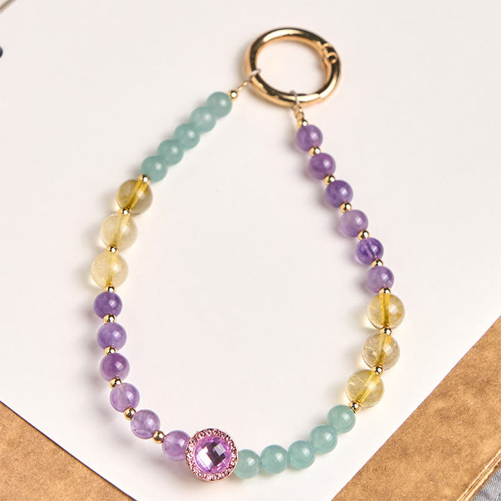 Llavero colgante para teléfono con Buddha Stones, amatista verde y aventurina para la conciencia espiritual. - Amatista (Meditación ♥ Equilibrio) - image 0