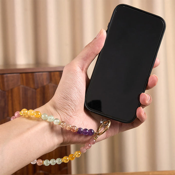 Llavero colgante para teléfono con Buddha Stones de cuarzo fresa amatista multicolor de 8 mm. - image 4