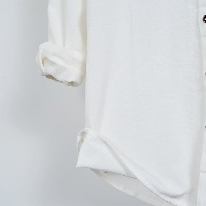 Camisa de algodón para hombre con capucha, manga larga, botones y cordón, color liso, con Buddha Stones - image 8
