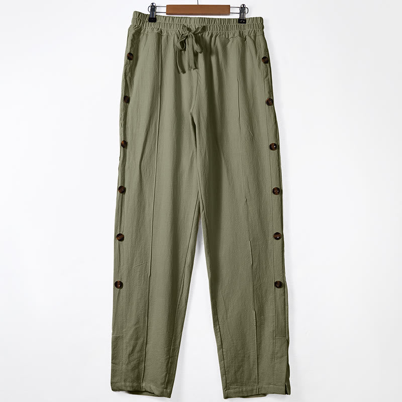 Pantalones de algodón para hombre con bolsillos y botones laterales de color liso con Buddha Stones - Verde mar oscuro - US/UK/AU46, UE 56 (3XL) - image 7