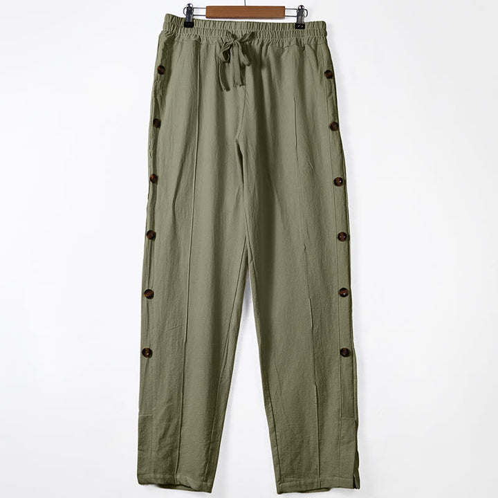 Pantalones de algodón para hombre con bolsillos y botones laterales de color liso con Buddha Stones - Verde mar oscuro - US/UK/AU46, UE 56 (3XL) - image 7