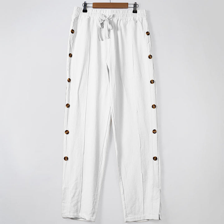 Pantalones de algodón para hombre con bolsillos y botones laterales de color liso con Buddha Stones - Blanco - US/UK/AU46, UE 56 (3XL) - image 10