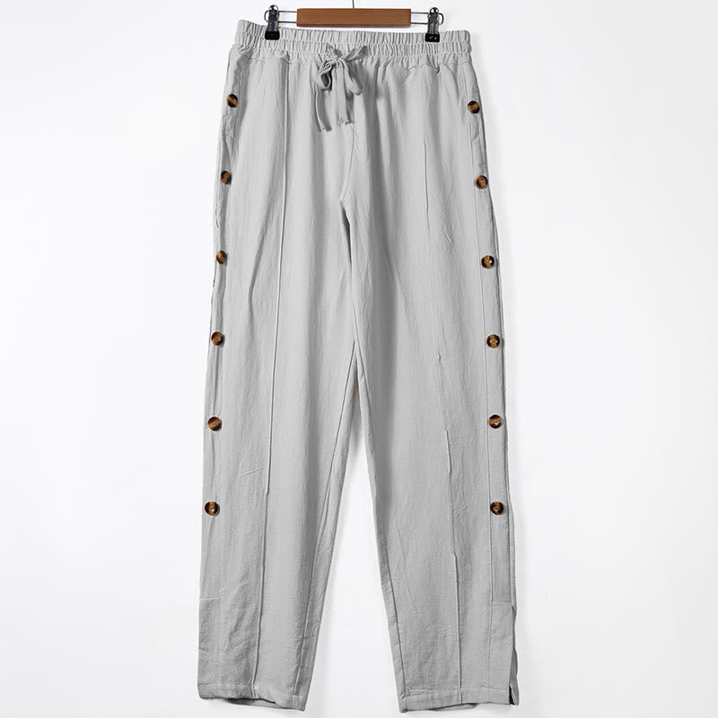 Pantalones de algodón para hombre con bolsillos y botones laterales de color liso con Buddha Stones - Gris claro - US/UK/AU46, UE 56 (3XL) - image 8