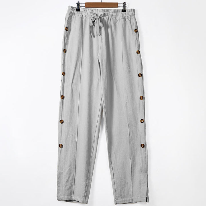 Pantalones de algodón para hombre con bolsillos y botones laterales de color liso con Buddha Stones - Gris claro - US/UK/AU46, UE 56 (3XL) - image 8