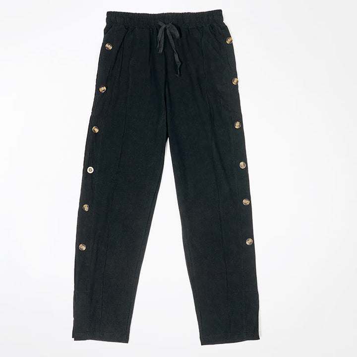 Pantalones de algodón para hombre con bolsillos y botones laterales de color liso con Buddha Stones - Negro - US/UK/AU46, UE 56 (3XL) - image 4