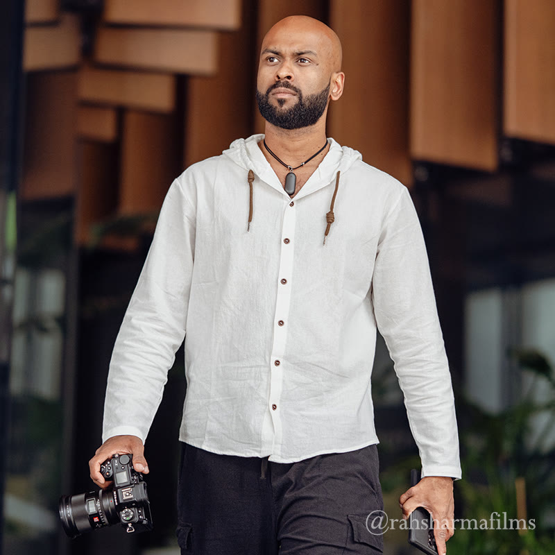 Camisa de algodón para hombre con capucha, manga larga, botones y cordón, color liso, con Buddha Stones - image 3