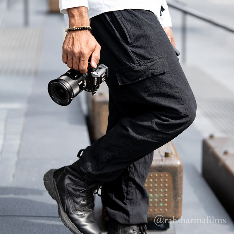 Pantalones cargo de lino con cordón y bolsillos para hombre, de color liso, con Buddha Stones - image 1