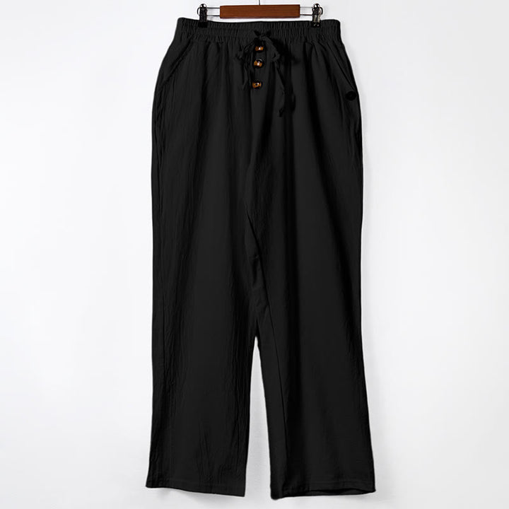 Pantalones de algodón para hombre con bolsillos y botones de color liso con cordón ajustable y Buddha Stones - Negro - US/UK/AU46, UE 56 (3XL) - image 11