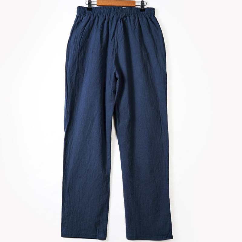 Pantalones de algodón para hombre con bolsillos y botones de color liso con cordón ajustable y Buddha Stones - image 6
