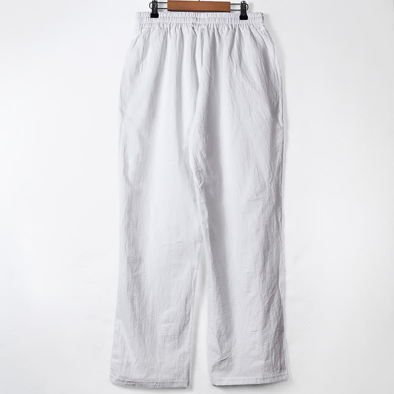 Pantalones de algodón para hombre con bolsillos y botones de color liso con cordón ajustable y Buddha Stones - image 10