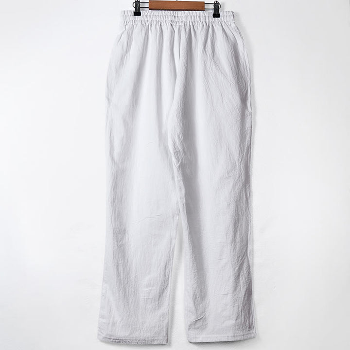 Pantalones de algodón para hombre con bolsillos y botones de color liso con cordón ajustable y Buddha Stones - image 10