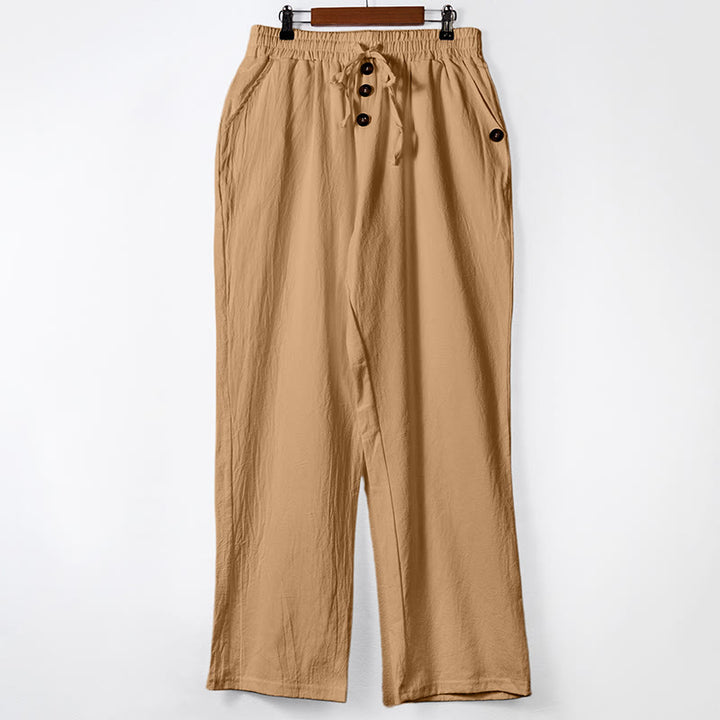 Pantalones de algodón para hombre con bolsillos y botones de color liso con cordón ajustable y Buddha Stones - Sandy Brown - US/UK/AU46, UE 56 (3XL) - image 30