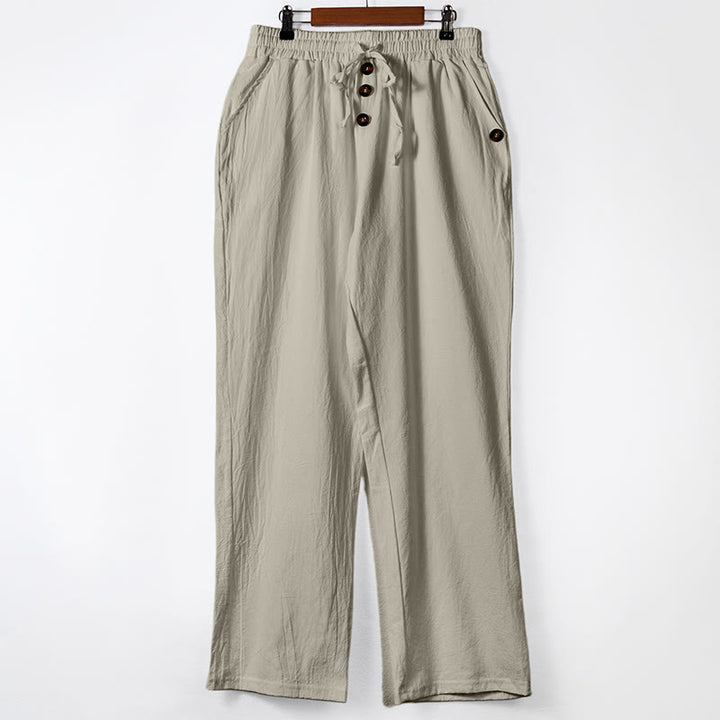 Pantalones de algodón para hombre con bolsillos y botones de color liso con cordón ajustable y Buddha Stones - Beige - US/UK/AU46, UE 56 (3XL) - image 22