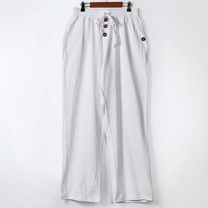 Pantalones de algodón para hombre con bolsillos y botones de color liso con cordón ajustable y Buddha Stones - Blanco - US/UK/AU46, UE 56 (3XL) - image 7