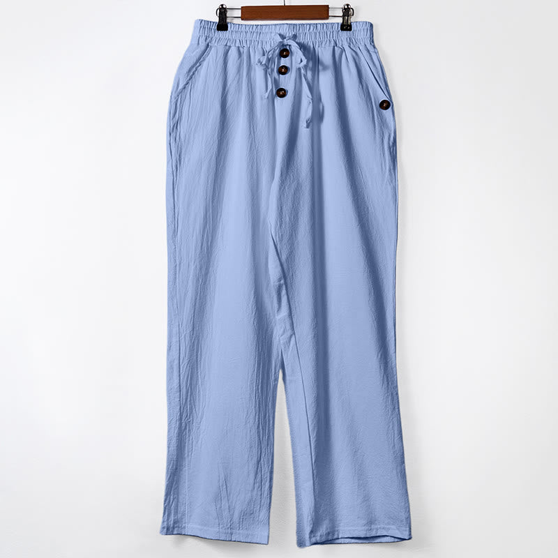 Pantalones de algodón para hombre con bolsillos y botones de color liso con cordón ajustable y Buddha Stones - Azul cielo claro - US/UK/AU46, UE 56 (3XL) - image 26