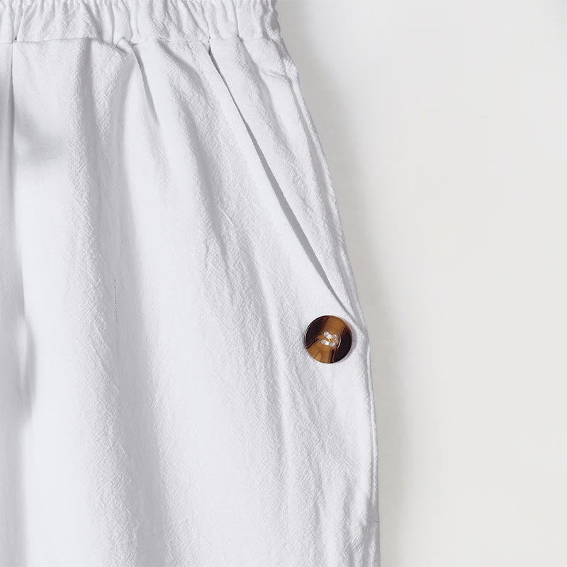 Pantalones de algodón para hombre con bolsillos y botones de color liso con cordón ajustable y Buddha Stones - image 8