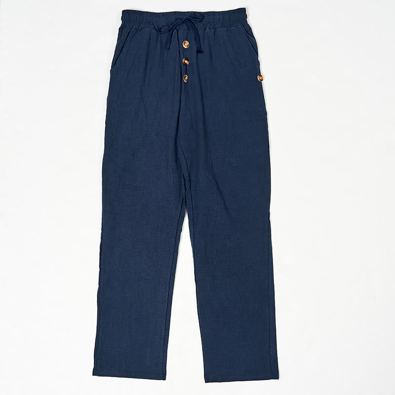 Pantalones de algodón para hombre con bolsillos y botones de color liso con cordón ajustable y Buddha Stones - Azul acero - US/UK/AU46, UE 56 (3XL) - image 0