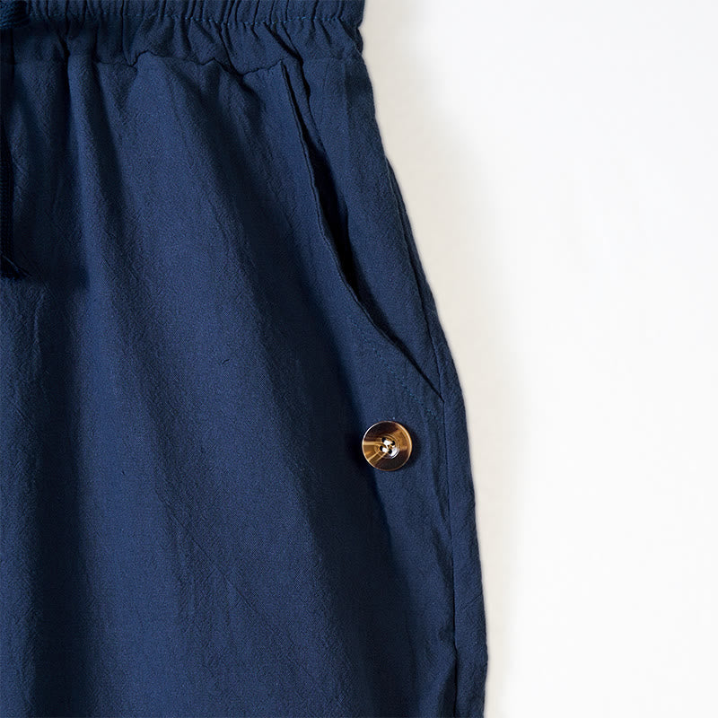 Pantalones de algodón para hombre con bolsillos y botones de color liso con cordón ajustable y Buddha Stones - image 3