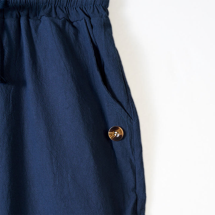 Pantalones de algodón para hombre con bolsillos y botones de color liso con cordón ajustable y Buddha Stones - image 3
