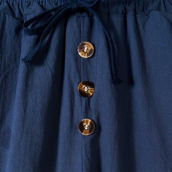 Pantalones de algodón para hombre con bolsillos y botones de color liso con cordón ajustable y Buddha Stones - image 2