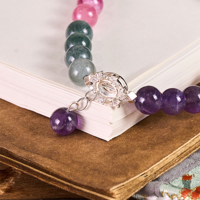 Llavero colgante para teléfono con cuentas de amatista natural de 8 mm y Buddha Stones. - image 1