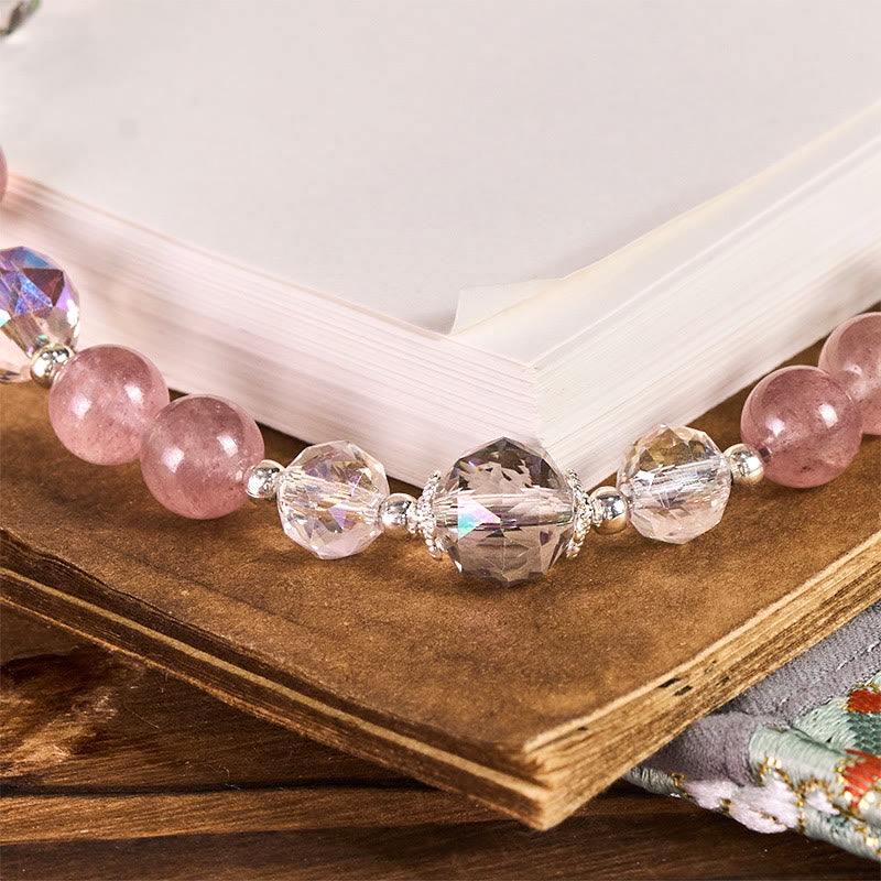 Buddha Stones Año del Caballo Cuarzo Fresa Llavero Ojo de Gato Blanco Decoración para Teléfono - image 2