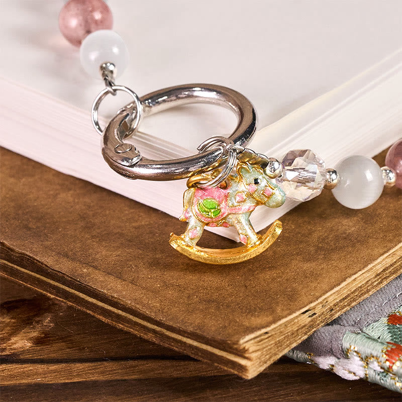 Buddha Stones Año del Caballo Cuarzo Fresa Llavero Ojo de Gato Blanco Decoración para Teléfono - image 1