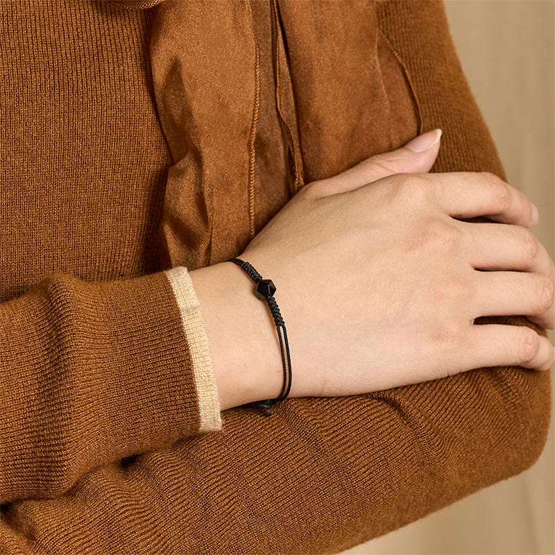 Pulsera de fuerza trenzada con hilo de obsidiana negra natural y Buddha Stones - image 2