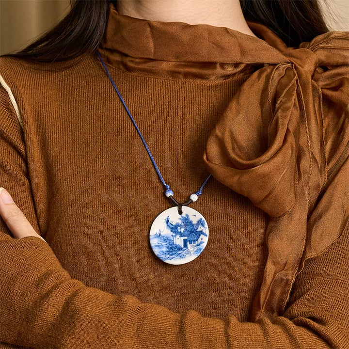 Collar de cerámica con símbolo de loto, peonía étnica, flores de melocotón y piedras de Buddha Stones, colgante de iluminación. - image 17