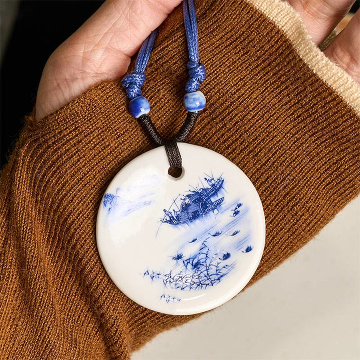 Collar de cerámica con símbolo de loto, peonía étnica, flores de melocotón y piedras de Buddha Stones, colgante de iluminación. - image 21